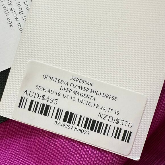 AJE Quintessa Flower Midi Dress in Deep Magenta Linen Silk Blend US 12 NWT - Picture 13 of 15